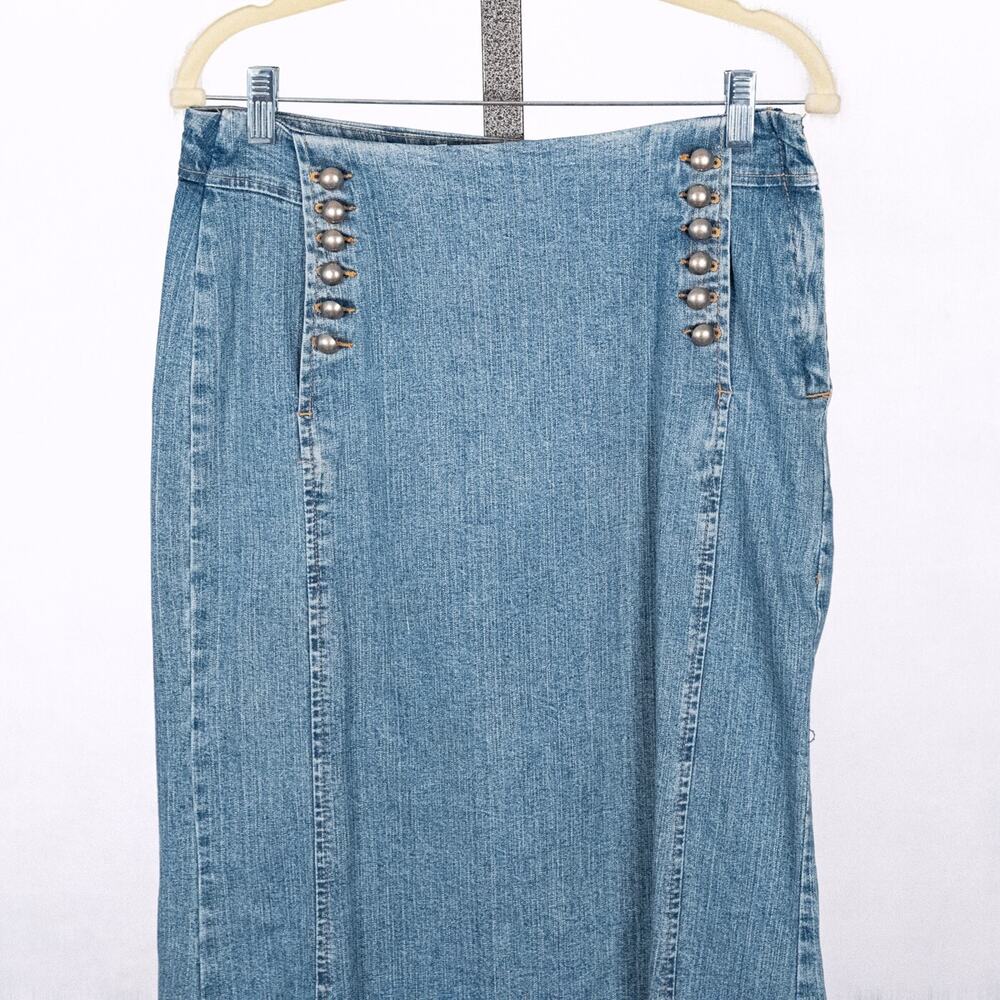 Vintage RAVE 4 REAL R4R Denim Maxi Skirt Juniors Size 9 Western Prairie 80s 90s - Picture 2 of 8